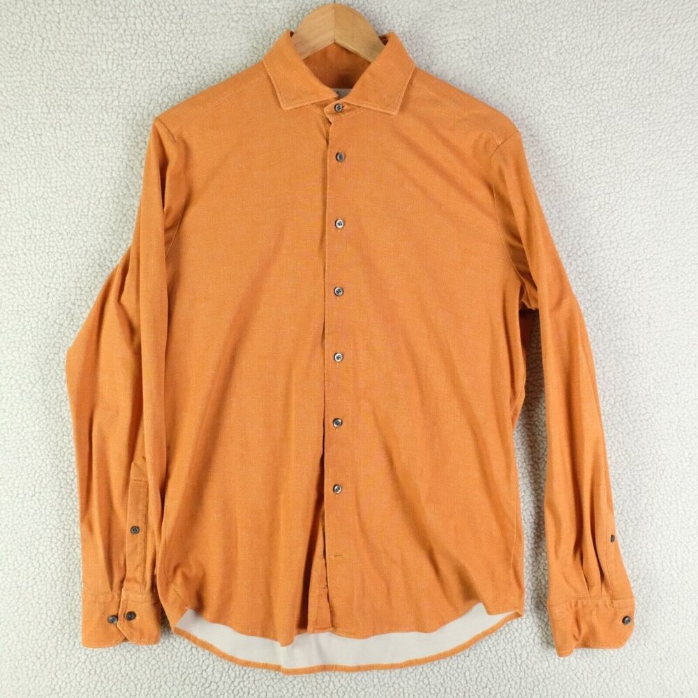 Emanuel Berg Shirt Mens Medium 15.5 Orange Button Up Modern fit Performance